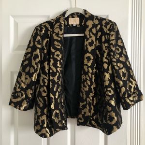 Alberto Makali Gold Black Drape-Front Waterfall Blazer Sz XL